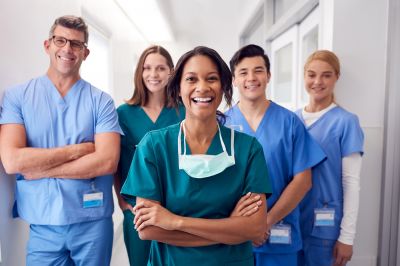 168466shutterstock1637163598portrait of laughing multicultural medical t - Gesundheit der Pflegekräfte stärken: #PflegeGoesTopfit