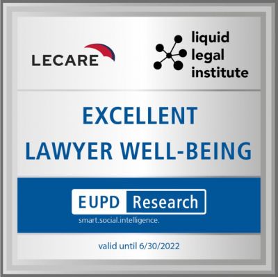 bild 42 - Siegel "Excellent Lawyer Well-being" vom Liquid Legal Institute e.V., EUPD Research und der LECARE GmbH