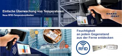 rfid etiketten temp feucht - RFID-Etiketten mit Temperatur- oder Feuchtigkeits-Sensor